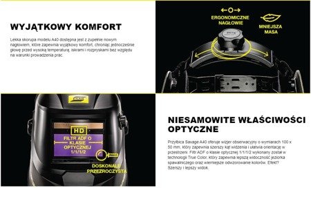 Przyłbica automatyczna Esab Savage A40 żółta True