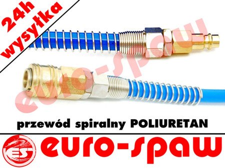 Wąż spiralny poliuretan 12x8-10m z szybkozłączami 