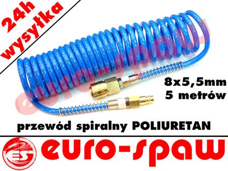 Wąż spiralny poliuretan 8x5.5-5m z szybkozłączami 