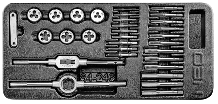 Wkład szafki warsztatowej - narzynki i gwintowniki 31szt; NEO 84-246